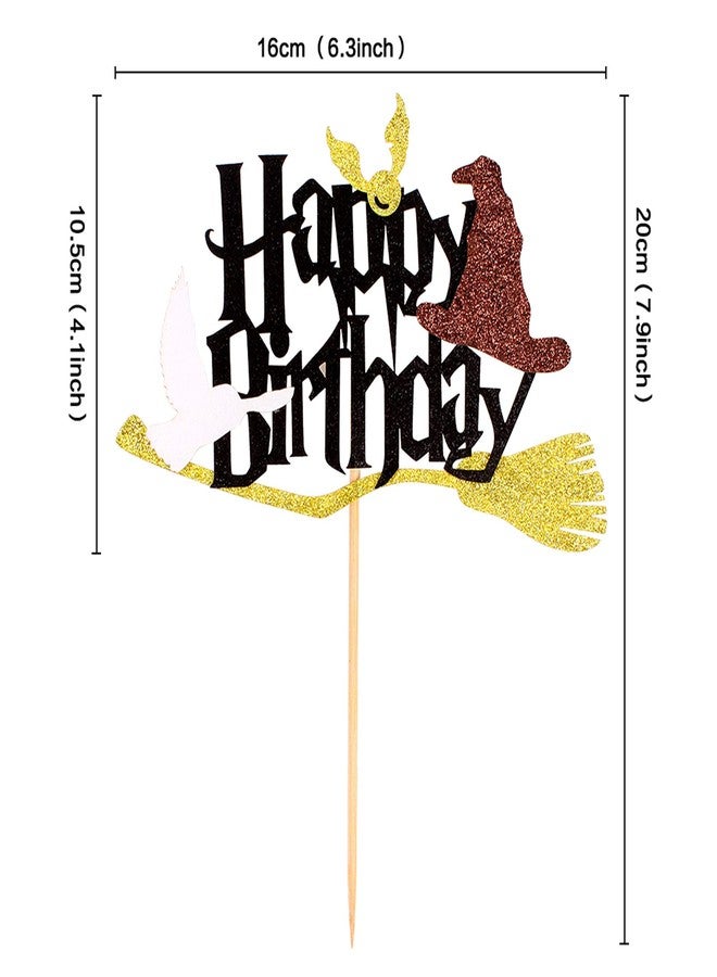 Festiko® 1 Pack Wizard Happy Birthday Cake Topper Black Glitter Harry P Inspired Cake Picks Wizard Themed Kids Birthday Party Decorations Supplies - Image 2